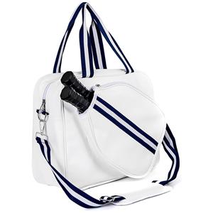 White PU Crossbody Pickleball Bag Women Pickleball Tote Bag Pickleball Paddle Shoulder Bag with Water Bottle Holder, Pickleball Gift Idea
