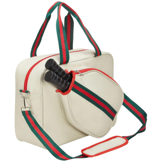 White PU Crossbody Pickleball Bag Women Pickleball Tote Bag Pickleball Paddle Shoulder Bag with Water Bottle Holder, Pickleball Gift Idea