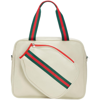 White PU Crossbody Pickleball Bag Women Pickleball Tote Bag Pickleball Paddle Shoulder Bag with Water Bottle Holder, Pickleball Gift Idea