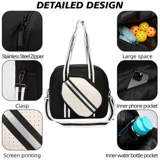 Crossbody Pickleball Bag Tote, Neoprene Pickleball Bags for Women and Men, Adjustable Pickleball Shoulder Bag