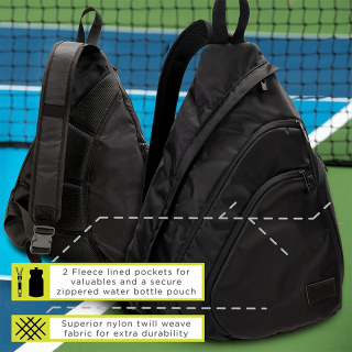 Sling Bag - Duffle Bag - Backpack for Paddles, Pickleballs + Accessories - Elite Nylon Fabric - Pickleball Equipment Bag for Men + Women - Black