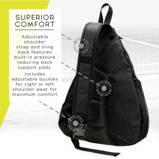 Sling Bag - Duffle Bag - Backpack for Paddles, Pickleballs + Accessories - Elite Nylon Fabric - Pickleball Equipment Bag for Men + Women - Black