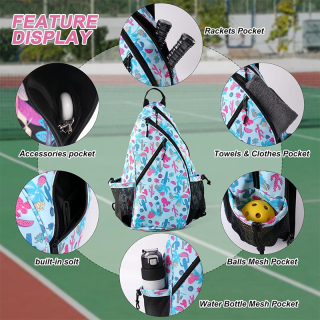 Pickleball Bag for Women & Men, Adjustable Reversible Sling Bags with Fence Hook, Protable Pickle Ball Paddle Backpack, Pickleball Accessories