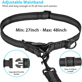 Dog Running Leash with Zipper Pouch, Dual Handle, Elastic Bungees Retractable Rope for Medium and Large Dogs, Waist Bag Pack Carry All Phones Money