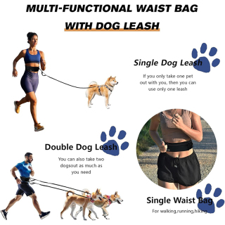 Dog Leash Crossbody Dog Running Leash Waist Belt with Zipper Pouch for Small Medium Large Dogs Waist Dog Leash Fanny Pack for Walker