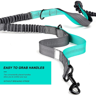 Retractable Hands Free Dog Leash with Dual Bungees for 2 Doge Stitchins, Adjustable Waist Belt, Reflectivg Leash Black - Gray