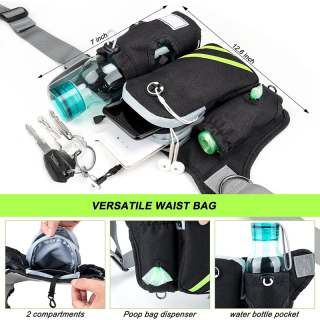 Retractable Hands Free Dog Leash with Dual Bungees for 2 Doge Stitchins, Adjustable Waist Belt, Reflectivg Leash Black - Gray