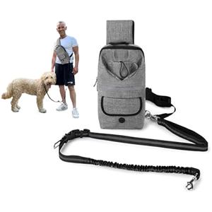 Multifunctional Crossbody Rope with Bag, Elastic Nylon Double Hands Free Leash with Pouch Reflective Shock Absorbing