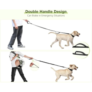 Multifunctional Crossbody Rope with Bag, Elastic Nylon Double Hands Free Leash with Pouch Reflective Shock Absorbing
