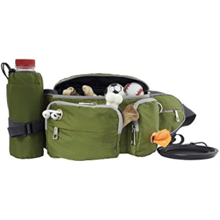 Dog Walk Waist Fanny Pack Treat Pouch with Collapsible Water Bowl and Water Bottle Holder- Large M/L Dogs (Olive Green)