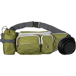 Dog Walk Waist Fanny Pack Treat Pouch with Collapsible Water Bowl and Water Bottle Holder- Large M/L Dogs (Olive Green)