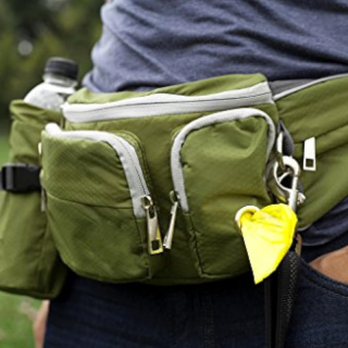 Dog Walk Waist Fanny Pack Treat Pouch with Collapsible Water Bowl and Water Bottle Holder- Large M/L Dogs (Olive Green)