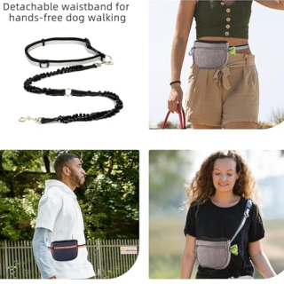 Dog Leash Waist Leash Bungee Retractable for Medium and Large Dogs, with Reflective Stitches for Walking, Jogging and Running