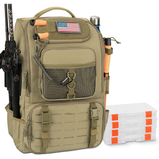 Fishing Tackle Backpack with Rod Holders 4 Tackle Boxes,40L Fishing Bag Storage Fishing Gear and Equipment