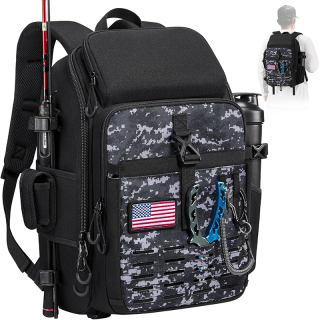 Fishing Backpack/Sling Bag with Rod & Gear Holder, Lightweight Sling Tackle Storage Bag with Protective Rain Cover