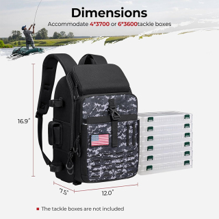 Fishing Backpack/Sling Bag with Rod & Gear Holder, Lightweight Sling Tackle Storage Bag with Protective Rain Cover