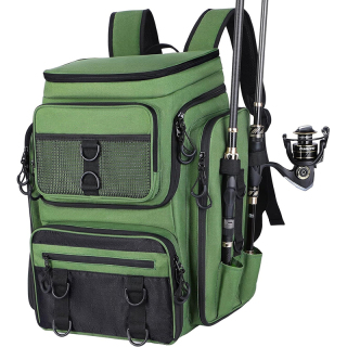 Fishing Backpack with Rod Holders, 42L Large Water-Resistant Fishing Tackle Bag Store Fishing Gear for Fishing, Camping, Hiking