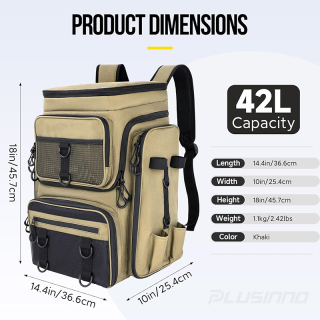 Fishing Backpack with Rod Holders, 42L Large Water-Resistant Fishing Tackle Bag Store Fishing Gear for Fishing, Camping, Hiking