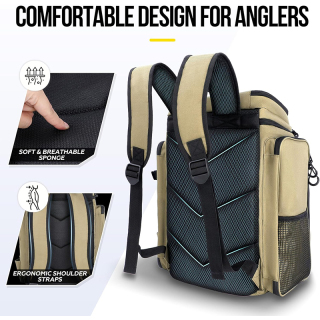 Fishing Backpack with Rod Holders, 42L Large Water-Resistant Fishing Tackle Bag Store Fishing Gear for Fishing, Camping, Hiking