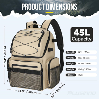 Fishing Backpack with Rod Holders & Cooler, 45L Large Water-resistant Fishing Tackle Bag,Fishing Tackle Backpack