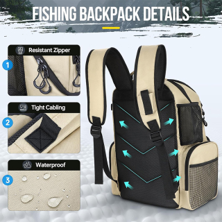 Fishing Backpack with Rod Holders & Cooler, 45L Large Water-resistant Fishing Tackle Bag,Fishing Tackle Backpack
