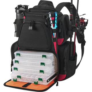 Fishing Tackle Backpack with 4 Trays, Large Outdoor Storage Tackle Bag with Protective Rain Cover for Fishing Gear