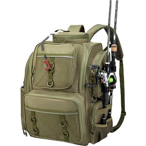 Fishing Tackle Backpack with Rod Holders (Trays Not included), Bottle Holder, for Fishing Gear, Equipment