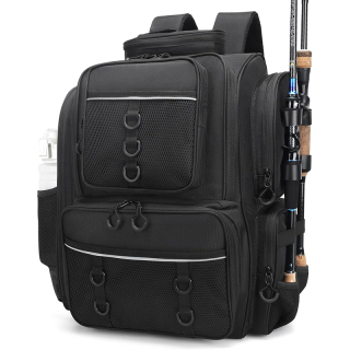Fishing Tackle Backpack with Rod Holders (Trays Not included), Bottle Holder, for Fishing Gear, Equipment