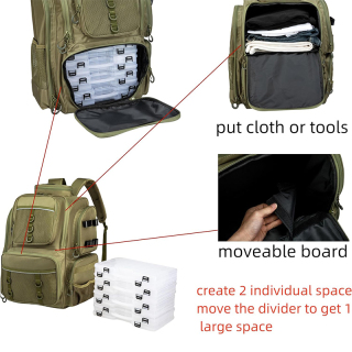 Fishing Tackle Backpack with Rod Holders (Trays Not included), Bottle Holder, for Fishing Gear, Equipment