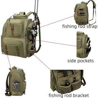 Fishing Tackle Backpack with Rod Holders (Trays Not included), Bottle Holder, for Fishing Gear, Equipment