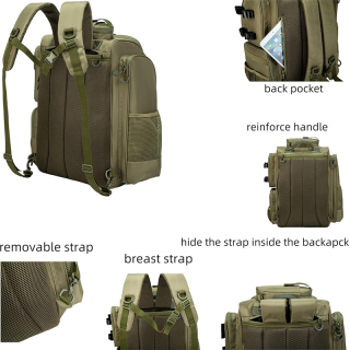 Fishing Tackle Backpack with Rod Holders (Trays Not included), Bottle Holder, for Fishing Gear, Equipment