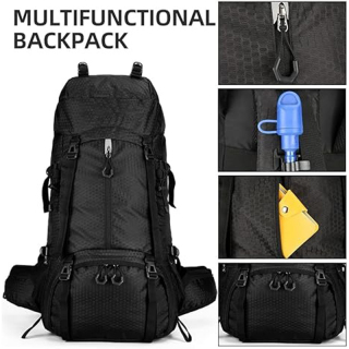 60L Hiking Backpack, Waterproof Camping Backpacking Backpack for Men Outdoor Traveling Climbing Daypack with Rain Cover (Black)