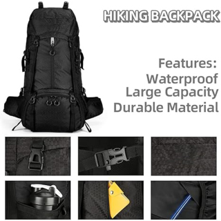 60L Hiking Backpack, Waterproof Camping Backpacking Backpack for Men Outdoor Traveling Climbing Daypack with Rain Cover (Black)