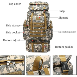 70L Waterproof Hiking Daypack Large Hiking Backpack, Hunting Camping Rucksack Backpack for Men Outdoor Sports Backpack (Desert camouflage)