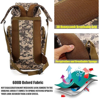 70L Waterproof Hiking Daypack Large Hiking Backpack, Hunting Camping Rucksack Backpack for Men Outdoor Sports Backpack (Desert camouflage)