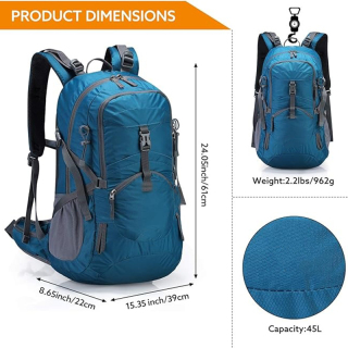45L Hiking Travel Backpack Waterproof with Rain Cover, Outdoor Camping Daypack for Men Women