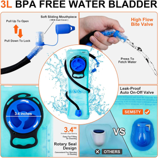 Hydration Backpack 25L, Hiking Backpack with 3L Water Bladder and Rain Cover, Light Water Backpack for Camping Cycling or Daily Men Women