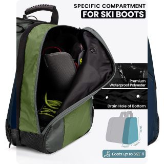 38L Ski Boot Bag, Air Travel Snowboard Boot Backpack with Waterproof Bottom for Ski Helmet, Goggles and Gloves