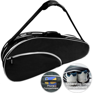Tennis Racket Bag (3-5 Racquet), with Shoe & Phone Compartment and Protective Pad, Super Roomy and Lightweight Racquet Bag for Tennis, Badminton