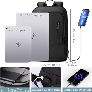 Backpack Business Slim Backpack with USB Charger Computer Lightweight Anti-theft Travel (15.6 Inch)