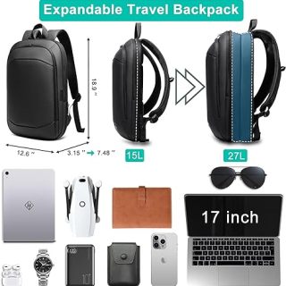 Slim & Expandable Waterproof High Tech Backpacks with USB Charging Port,Anti-Theft Computer Laptop Bag Business Backpack