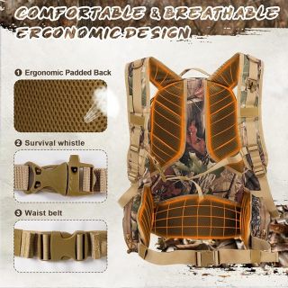 Hunting Backpack, 900D Camo Waterproof Hunting Pack for Men, 35L Large Molle Hunting Day Pack with Rifle Bow Gun Holder