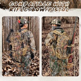 Hunting Backpack, 900D Camo Waterproof Hunting Pack for Men, 35L Large Molle Hunting Day Pack with Rifle Bow Gun Holder