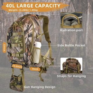 Hunting Backpack with Rifle Holder, Waterproof Hunting Back Pack for Men, Hiking Daypacks