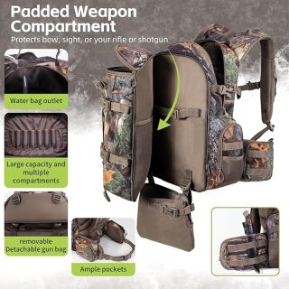 Large Hunting Backpack for Bow Rifle with Waterproof Rain Cover Hunting Gear Accessories 40L