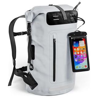 Waterproof Backpack - Heavy Duty Hiking Backpack - Roll-Top Closure - Waterproof Bag - Cushioned Dry Bags Waterproof w/ IPX8 Waterproof Phone Case