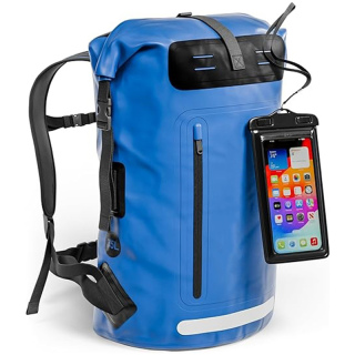 Waterproof Backpack - Heavy Duty Hiking Backpack - Roll-Top Closure - Waterproof Bag - Cushioned Dry Bags Waterproof w/ IPX8 Waterproof Phone Case