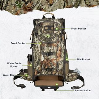 Hunting Pack 3400cu, Silent Hunting Bag, Internal Frame Hunting Backpack, Camo Hunting Day Pack with Rain Cover