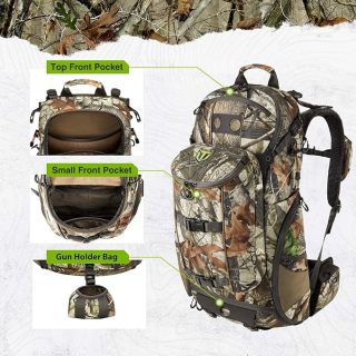Hunting Pack 3400cu, Silent Hunting Bag, Internal Frame Hunting Backpack, Camo Hunting Day Pack with Rain Cover