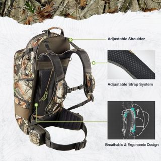 Hunting Pack 3400cu, Silent Hunting Bag, Internal Frame Hunting Backpack, Camo Hunting Day Pack with Rain Cover